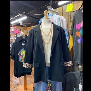 Andre by Unit Black Blazer with Leopard Cuffs and Liner